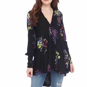 Free People Field of Butterflies Tunic Dress Top Black Multicolor Women's Size S